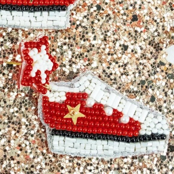 Red Seed Bead Sneaker Earrings Tennis Shoe NWT - Picture 2 of 4